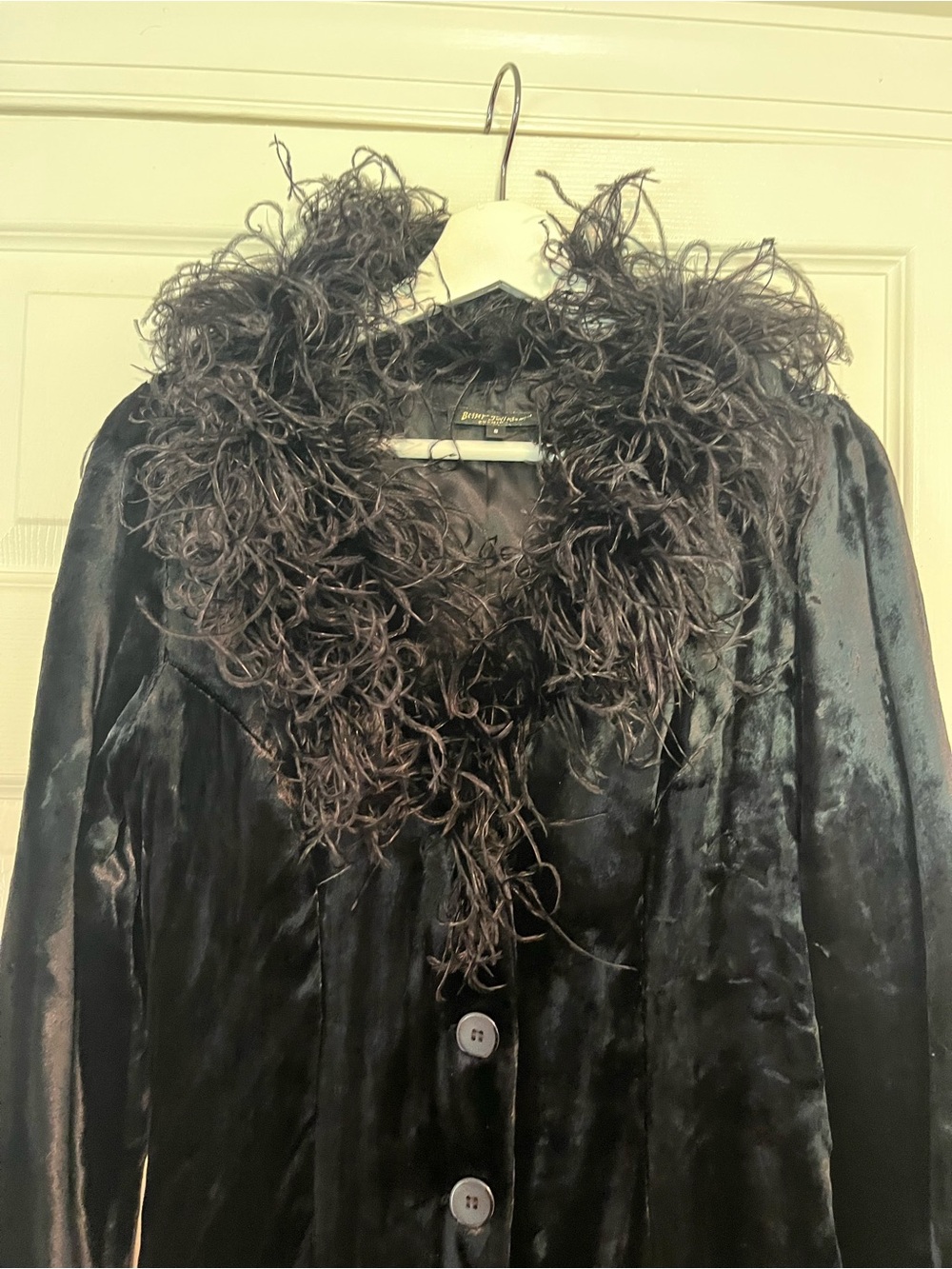 Vintage Betsey Johnson Black Velvet and Ostrich Coat - Picture 2 of 5